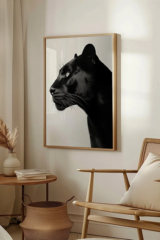 3'lü Siyah Beyaz Oturma Odası Duvar Dekoru, Çita, Jaguar Duvar Dekoru Yüksek Kalite Çerçevesiz 13x18